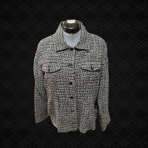 Chico's black and white crosshatch tweed jacket